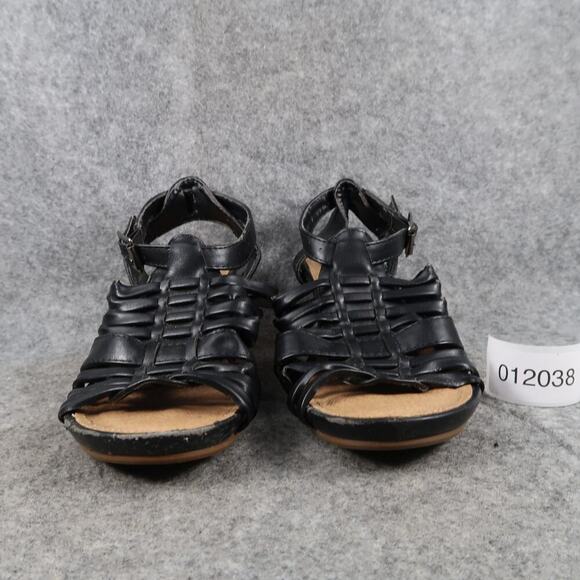 DbDk Fashion Shoes Womens 6.5 Sandals Wedge Buckle Ankle Strap Black Open Toe - Picture 3 of 15